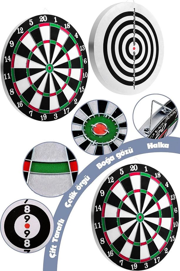 Büyük Boy Dart Seti 17'' Dart Hedef Tatası 6 Oklu Çift Taraflı - 4