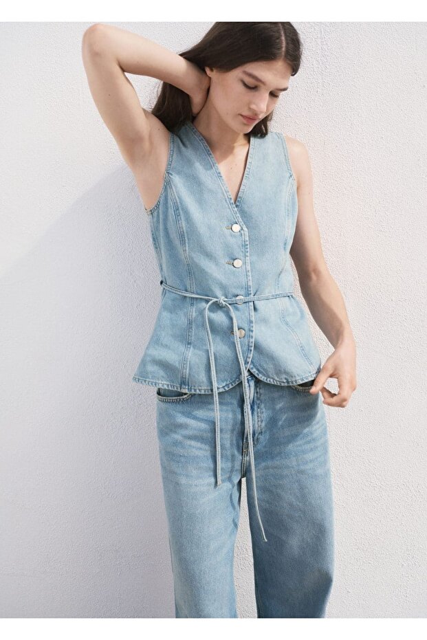 Düğmeli denim yelek - 1