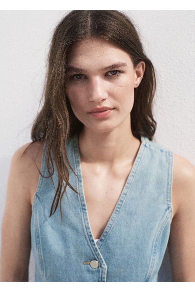 Düğmeli denim yelek - 6