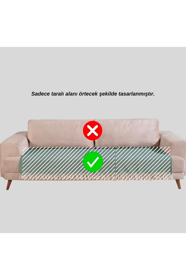 Püsküllü Koltuk Örtüsü Gri Renk 1 Adet (90X210) Yanlizca Oturma Alanına Ortudur - 5