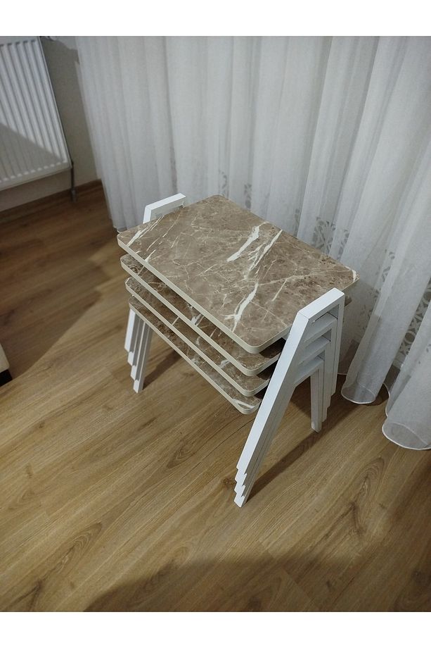 Zigon Sehpa 4'Lü Mermer Desenli Tepsi Model - 3