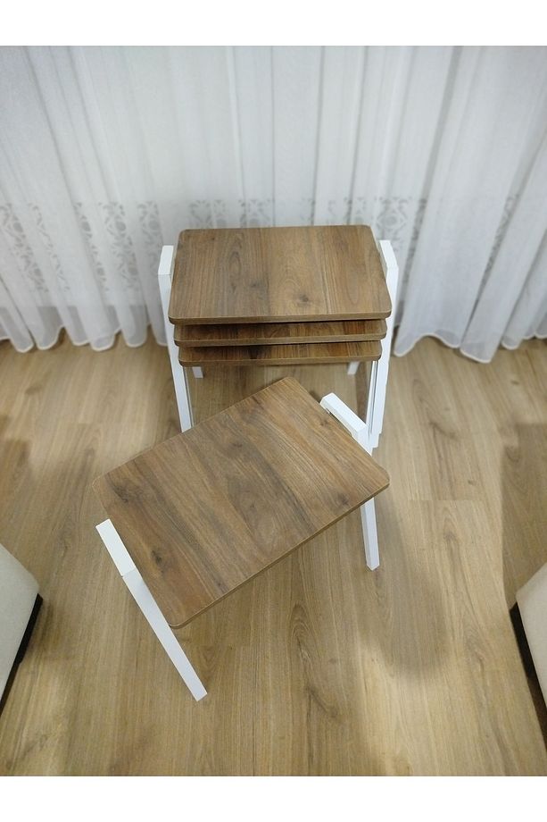 Zigon Sehpa 4'Lü Ahşap Desenli Tepsi Model - 6