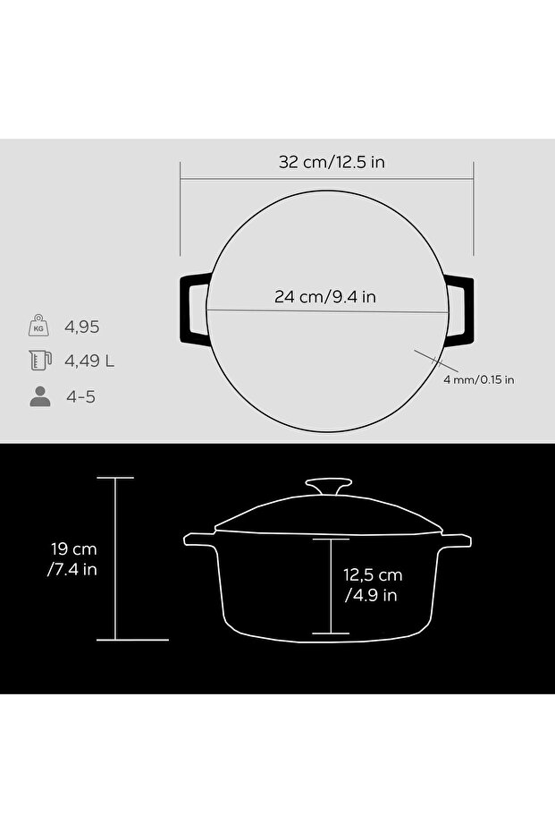 Döküm Yuvarlak Tencere Cam Kapaklı. Glaze Çap(Ø)24cm. - 5