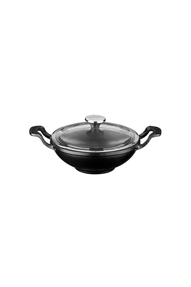 مقلاة صغيرة من الحديد الزهر بمقبض صلب وغطاء زجاجي قطر (قطر) 16 سم
