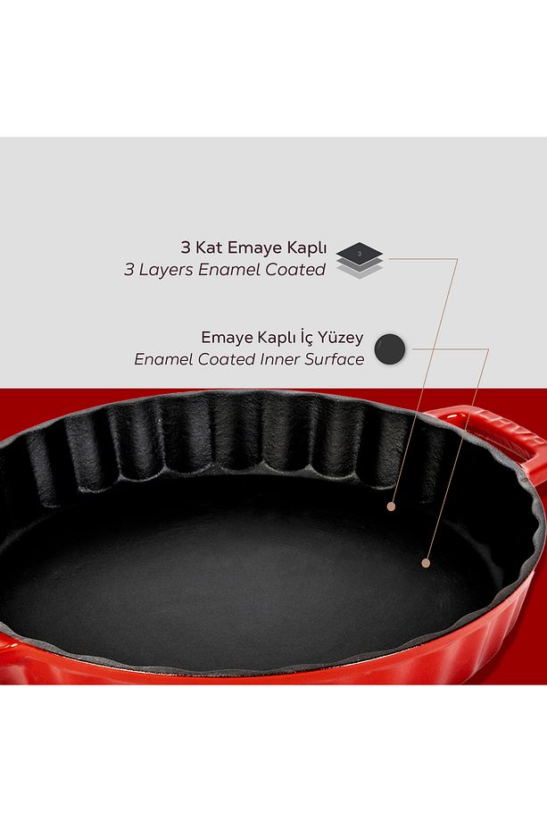 Döküm Yuvarlak Rosto Ve Fırın Tepsisi Döküm Demir Yekpare Çift Kulplu Çap(Ø)30cm. - 6