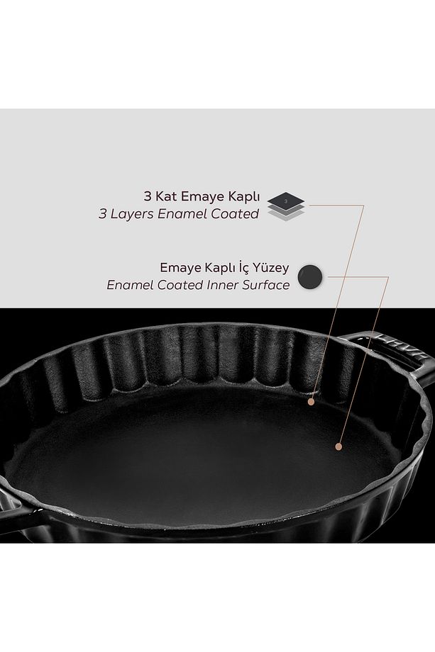 Döküm Yuvarlak Rosto Ve Fırın Tepsisi Döküm Demir Yekpare Çift Kulplu Çap(Ø)30cm. - 6
