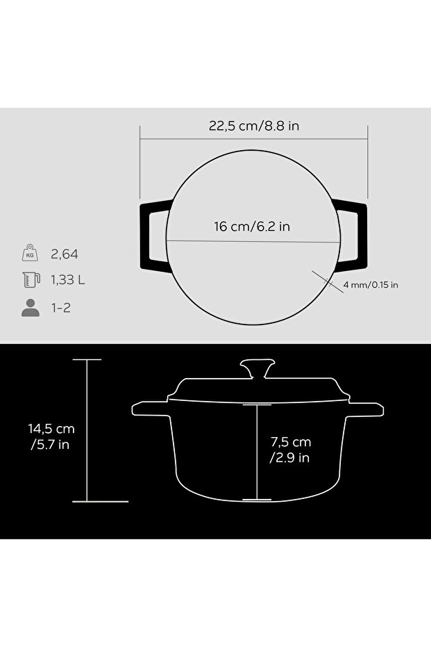 Döküm Yuvarlak Tencere. Trendy Çap(Ø) 16cm. - 4