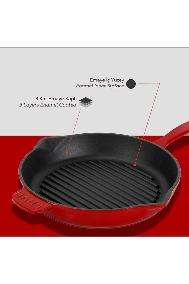Döküm Yuvarlak Izgara Tava Döküm Demir Yekpare Saplı Çap(Ø)28cm. - 7