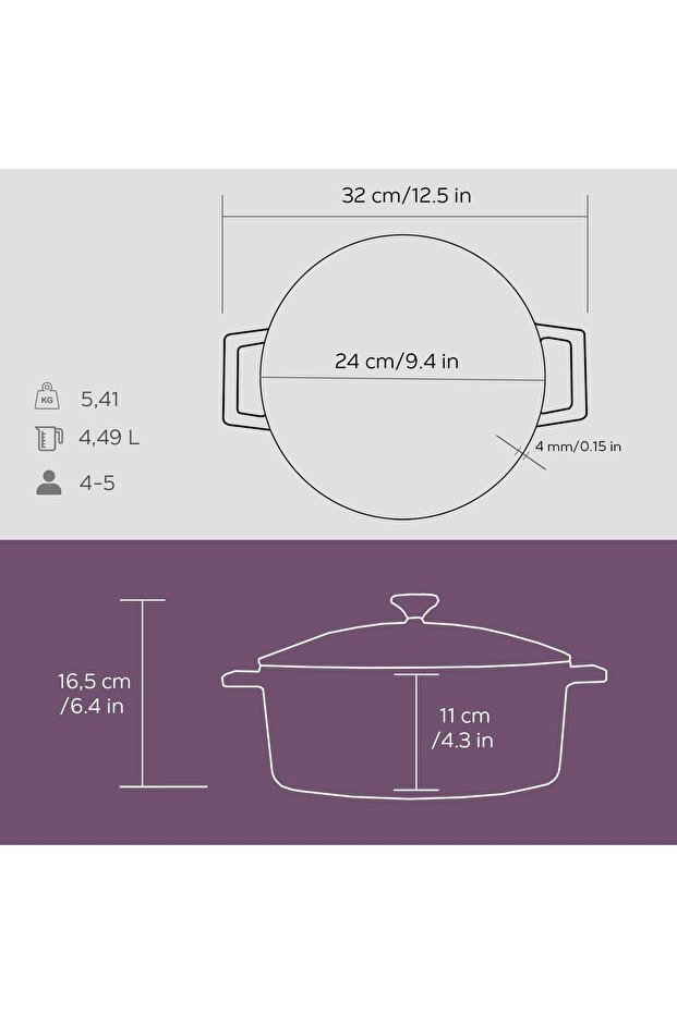 Döküm Yuvarlak Tencere. Folk Çap(Ø)24cm. - 5