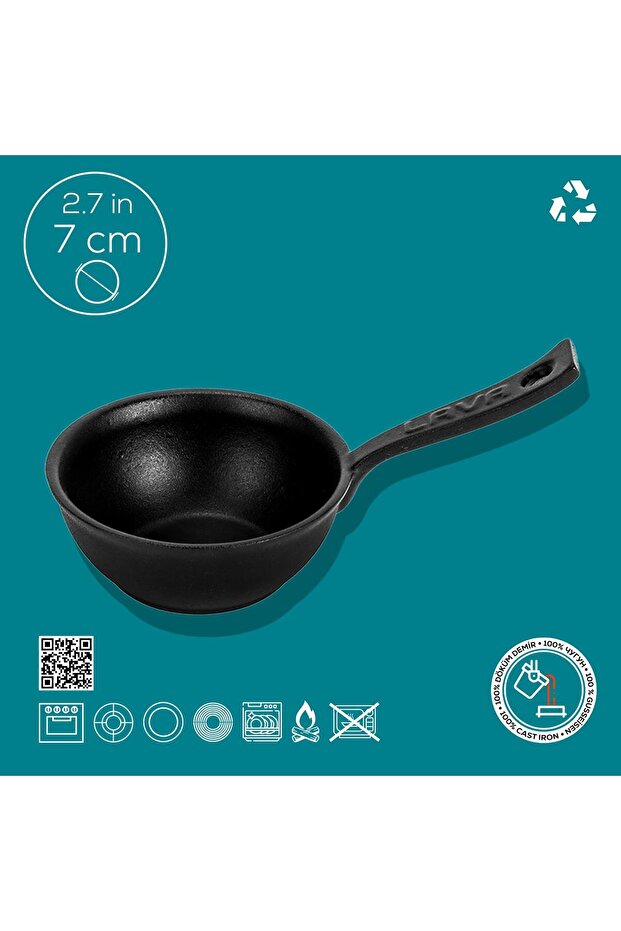 Döküm Yuvarlak Sufle Sos Kabı Döküm Demir Yekpare Saplı Çap(Ø)7cm. - 4