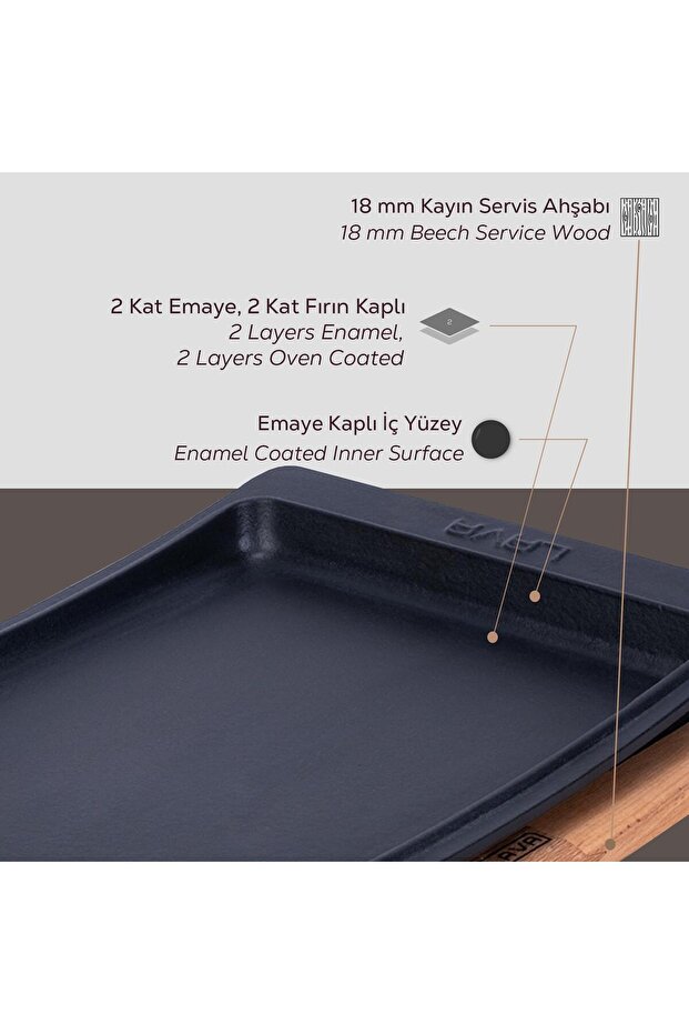 Döküm Dikdörtgen Servis Tabağı Ve Kayın Servis Ahşabı. Ölçü 36x24cm. - 4