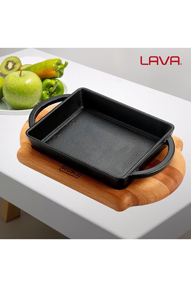 صب مستطيل من الحديد المصبوب بمقبض مزدوج من خشب الزان مقاس 12 × 15 سم - 7