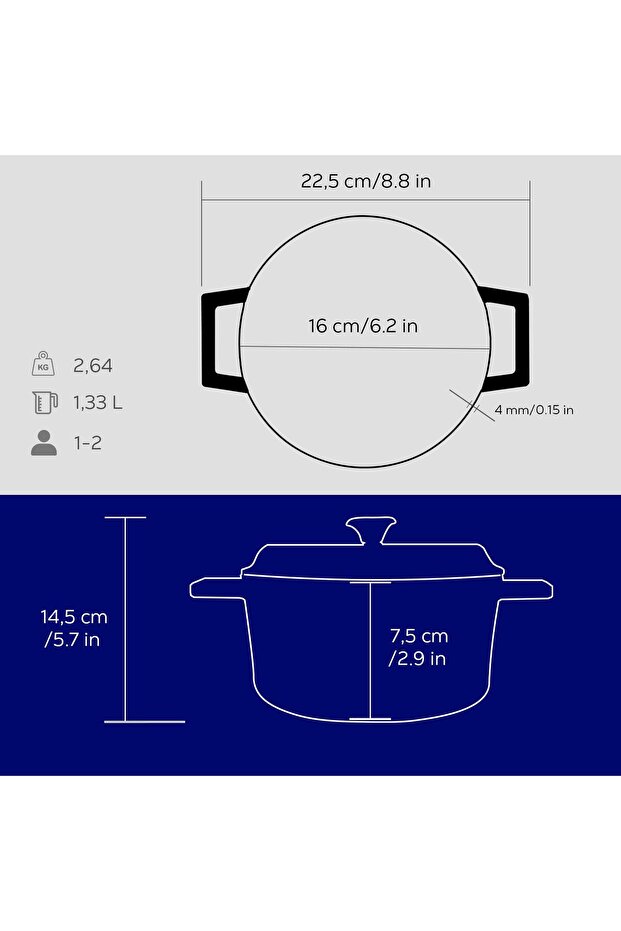 Döküm Yuvarlak Tencere. Trendy Çap(Ø) 16cm. - 4
