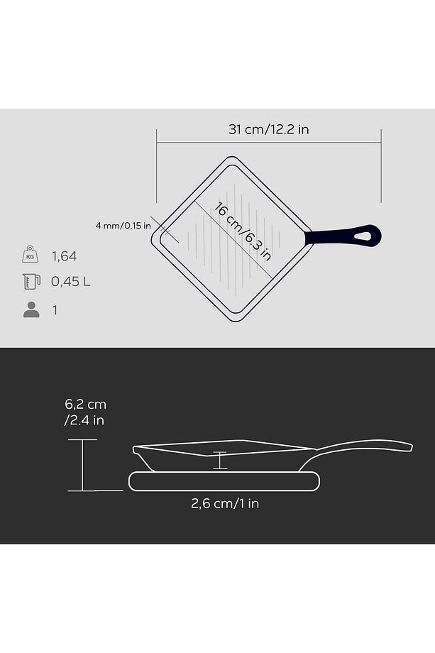 Döküm Mini Kare Izgara Tava Kayın Ahşap Altlıklı Döküm Demir Yekpare Saplı Ölçü 16x16cm. - 5