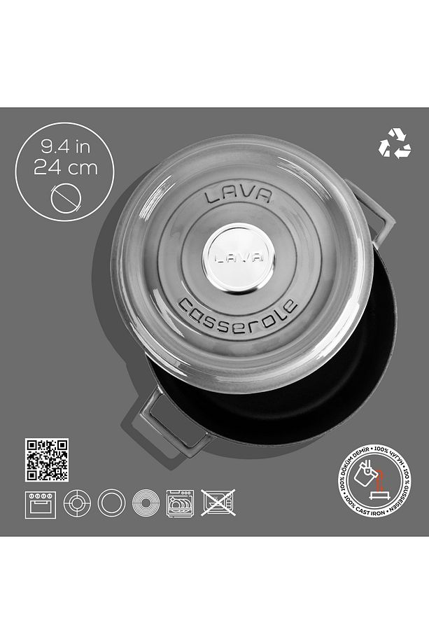 Döküm Çok Amaçlı Yayvan Tencere Döküm Demir Yekpare Kulplu Premium Serisi Çap(Ø)24cm. - 4