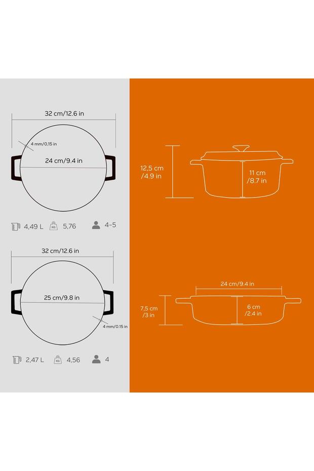Döküm Yuvarlak Derin Ve Sığ 5 Parça Tencere Seti - 8