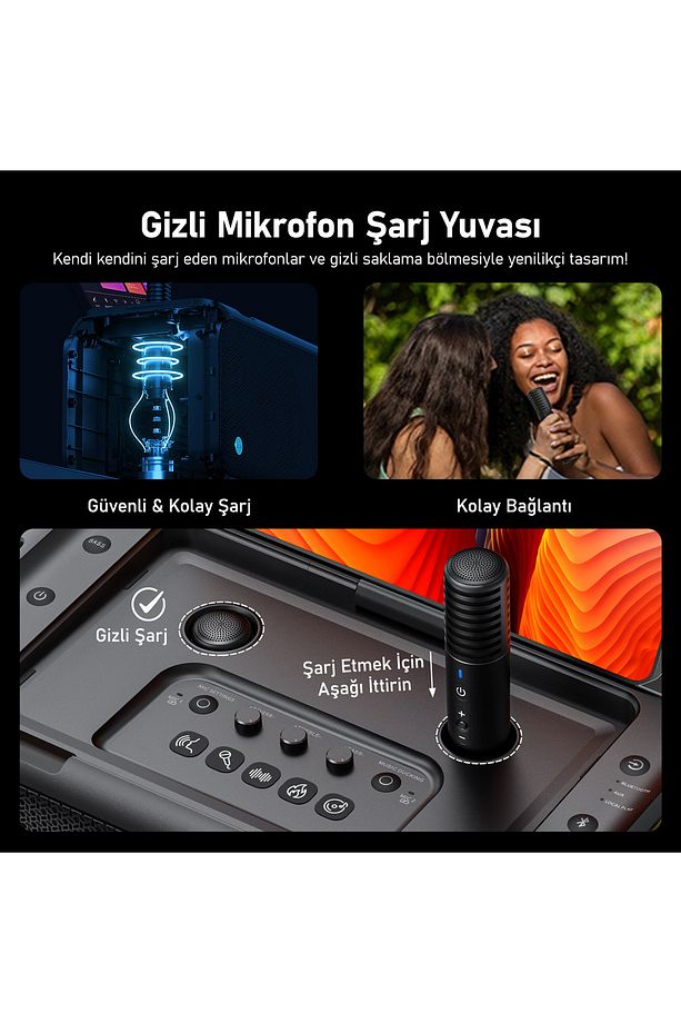 Partybox Break X1 460w Karaoke Bluetooth Hoparlör Seti, Dahili 13.3" Tablet, 2 Adet Mikrofon - 7