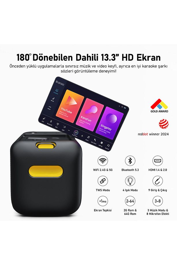 Partybox Break X1 460w Karaoke Bluetooth Hoparlör Seti, Dahili 13.3" Tablet, 2 Adet Mikrofon - 3