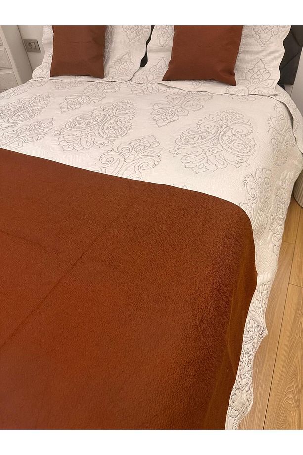 Yatak Runner Set Çift Kişilik Kremit Rengi Ev Ve Oteller Için Konforlu 1 Ad.runner Ve 2 Ad. Kırlent - 4