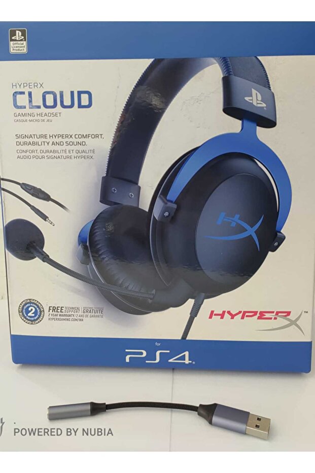 Cloud Blue Ps4 - Pc Ile Uyumlu Kablolu Oyuncu Kulaklığı - Usb To Aux Dönüştürücü Adaptör - 2