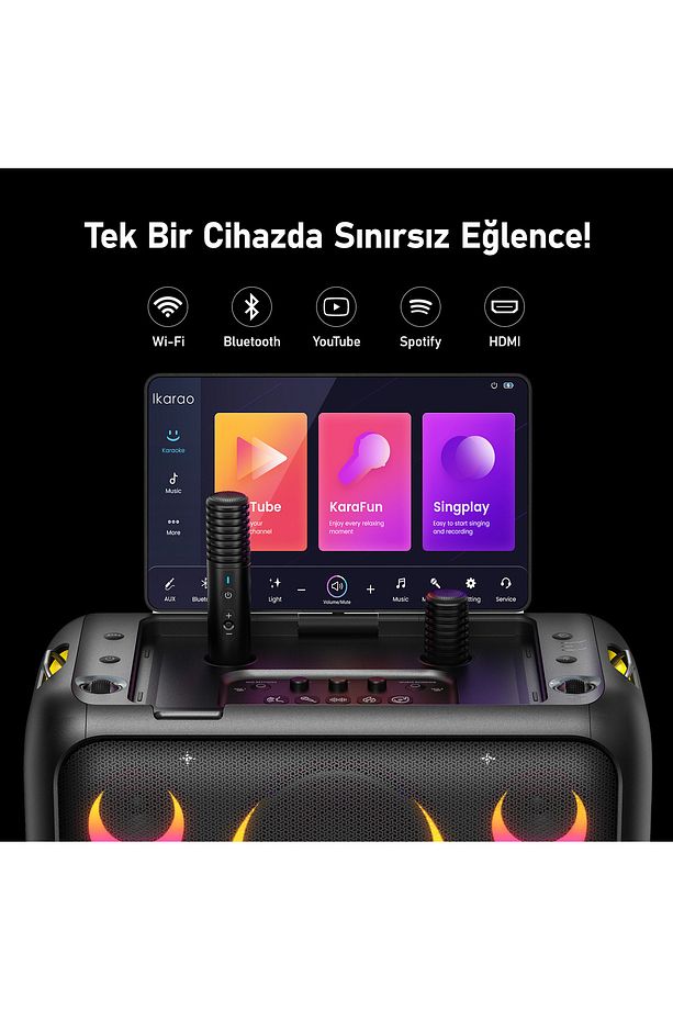 Partybox Break X1 460w Karaoke Bluetooth Hoparlör Seti, Dahili 13.3" Tablet, 2 Adet Mikrofon - 5