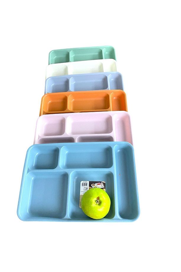6 Adet Tabldot 5 Bölmeli Lüks Plastik Piknik Yemek Servis Tabağı, 6 Renk Tablot 21x31x3,3(h) cm - 4