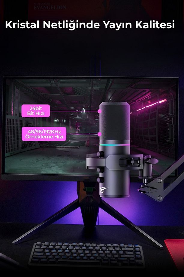 Gamenote GK60 PRO RGB Profesyonel Oyuncu ve Yayıncı Mikrofonu - RGB Standlı USB Mikrofon - 4