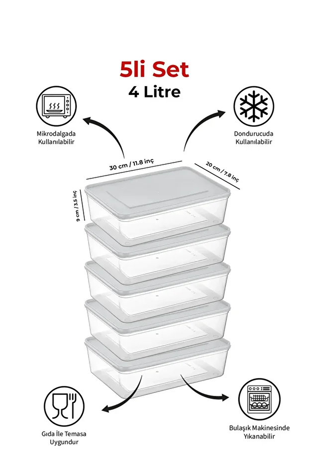 Freshkeep Storage Container Set of 5 Suitable for Microwave and Deep Freezer - White / 5*4000 ml - 1