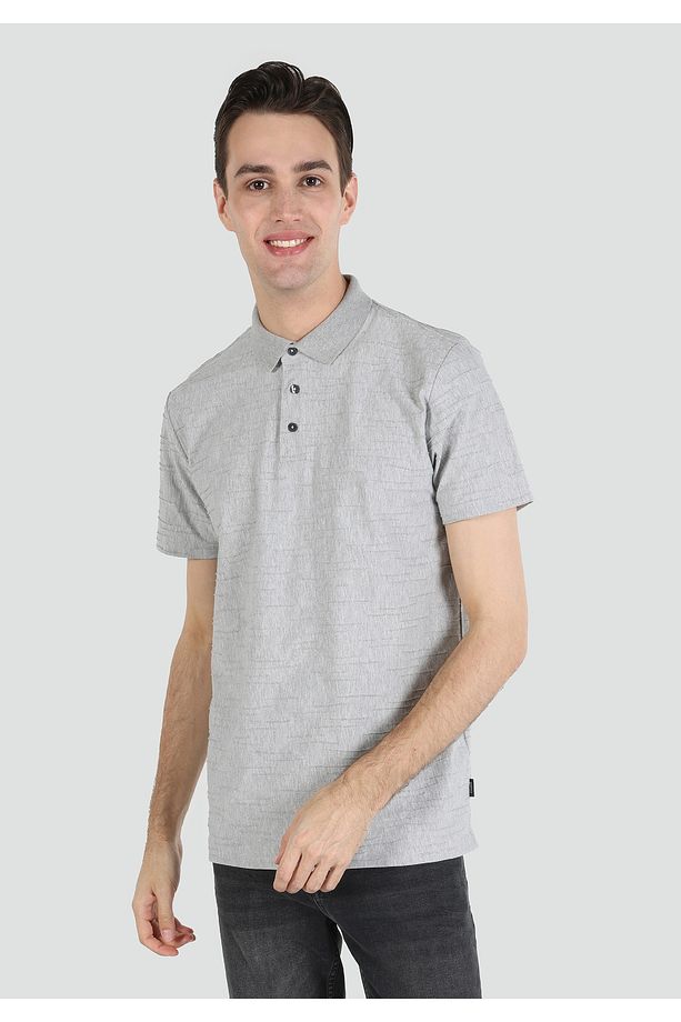 Regular Fit Polo Yaka Düz Erkek Gri Kısa Kol Tişört - 3