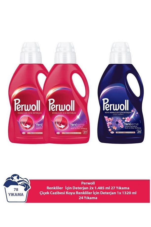Sıvı Deterjan Renkliler 2x1.485ml (27 Yıkama) + Koyu Renk Çiçek Cazibesi 1.32L (24 Yıkama) 3'lü Set - 1