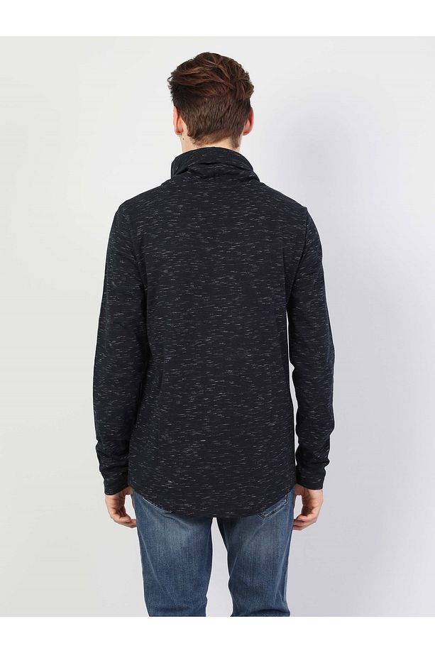 Regular Fit Erkek Yüksek Yaka Mavi Uzun Kol Tişört Cl1047355 - 2
