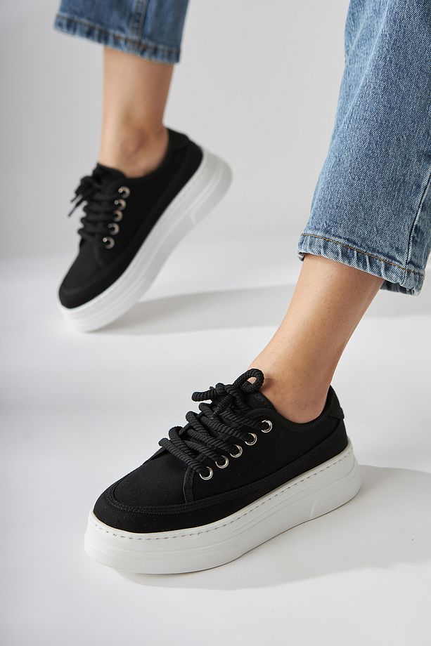 Sassa Siyah Yüksek Tabanlı Bağcıklı Kadın Sneaker - 6