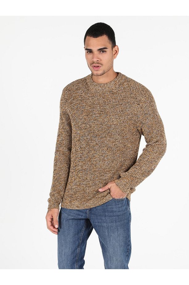 Regular Fit Yuvarlak Yaka Erkek Sari Kazak - 1