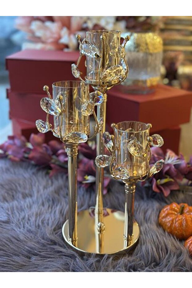 Gold Kristal Şamdan 3 lü - 4