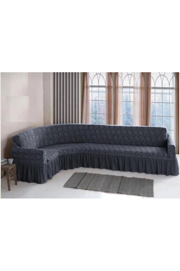 JACQUARD PAISLEY PATTERN L CORNER 5 PERSON SOFA COVER SEAT COVER SOFA COVER WITH SKIRT RUBBERIZED STANDARD