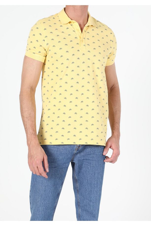 Regular Fit Polo Yaka Erkek Sari Kısa Kol Tişört - 4