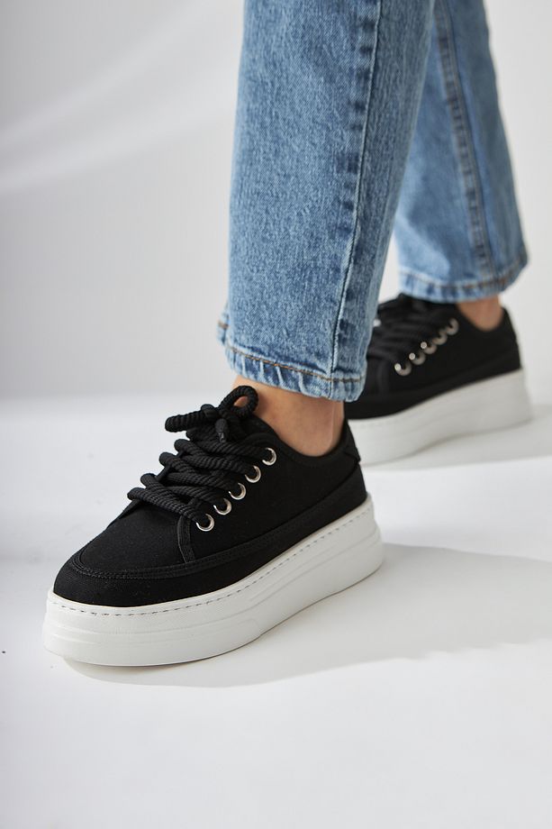 Sassa Siyah Yüksek Tabanlı Bağcıklı Kadın Sneaker - 7