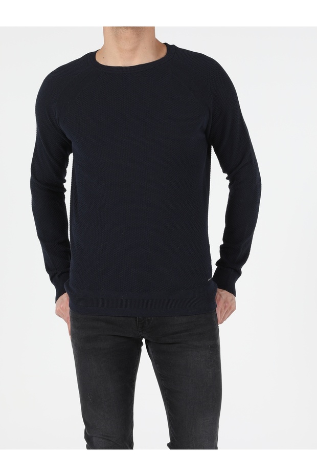 Regular Fit Yuvarlak Yaka Erkek Lacivert Kazak - 3