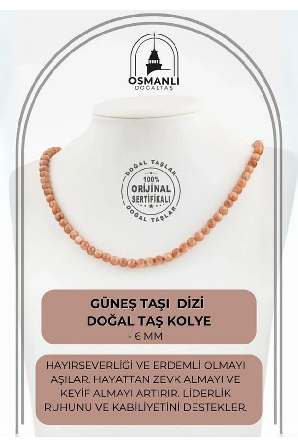 Güneş Taşı 6 Mm Dizi Doğal Taş Kolye - 1