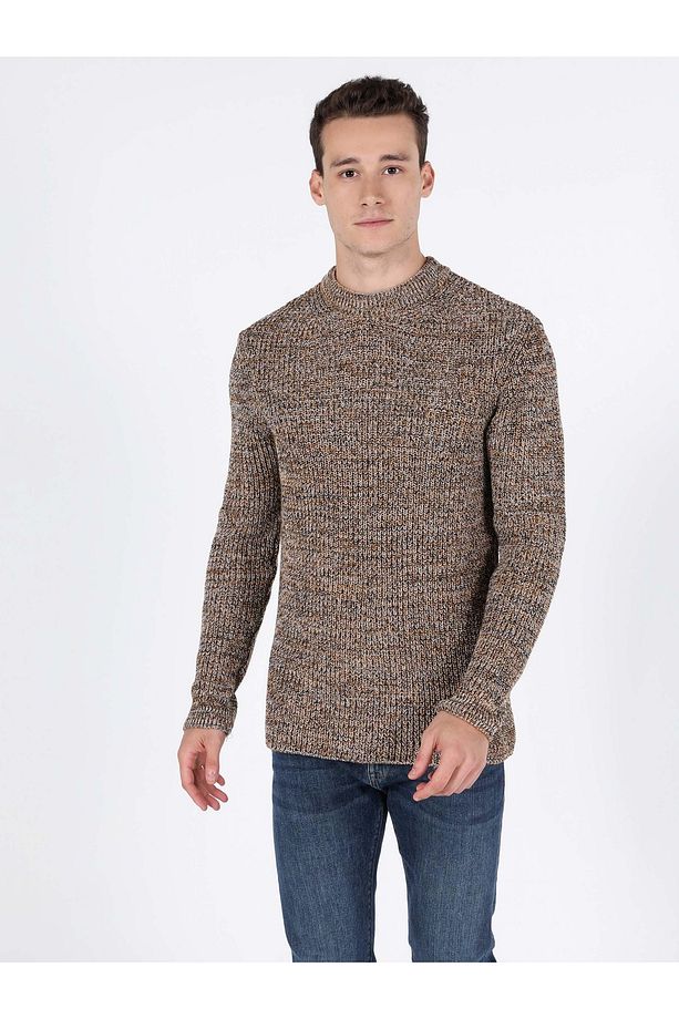 Regular Fit Yuvarlak Yaka Erkek Sari Kazak - 3