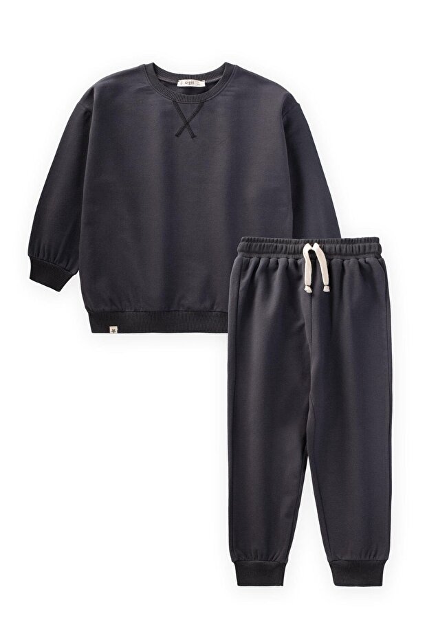 Basic Karyoka Detailed Sweatshirt Set 3-8 Years Anthracite