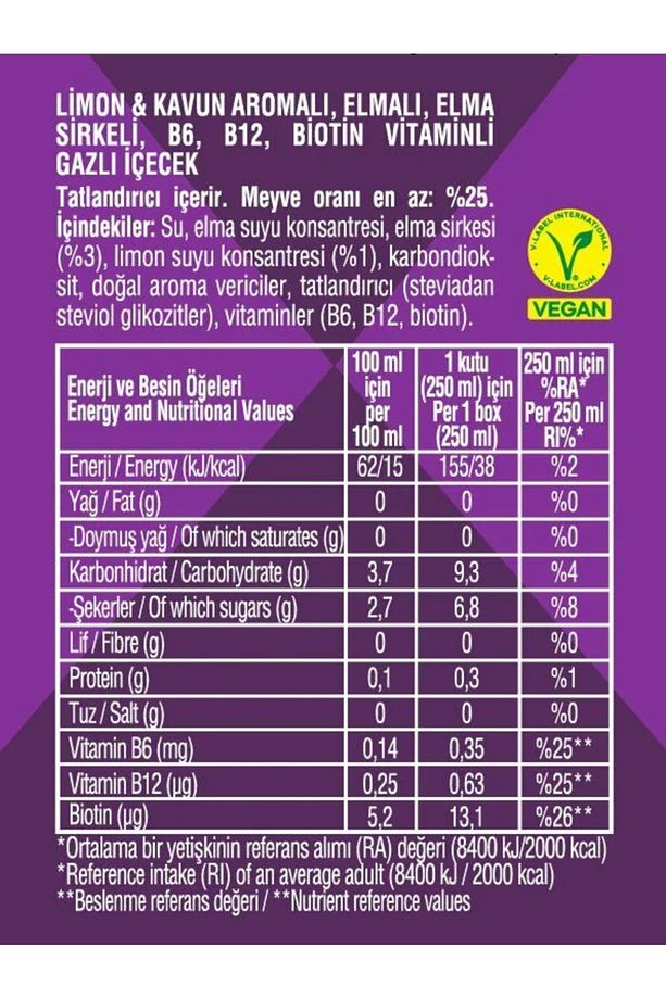 Limon & Kavun Aromalı Sirkeli Gazlı İçecek 250 ml x 12 Adet (Koli) - 5