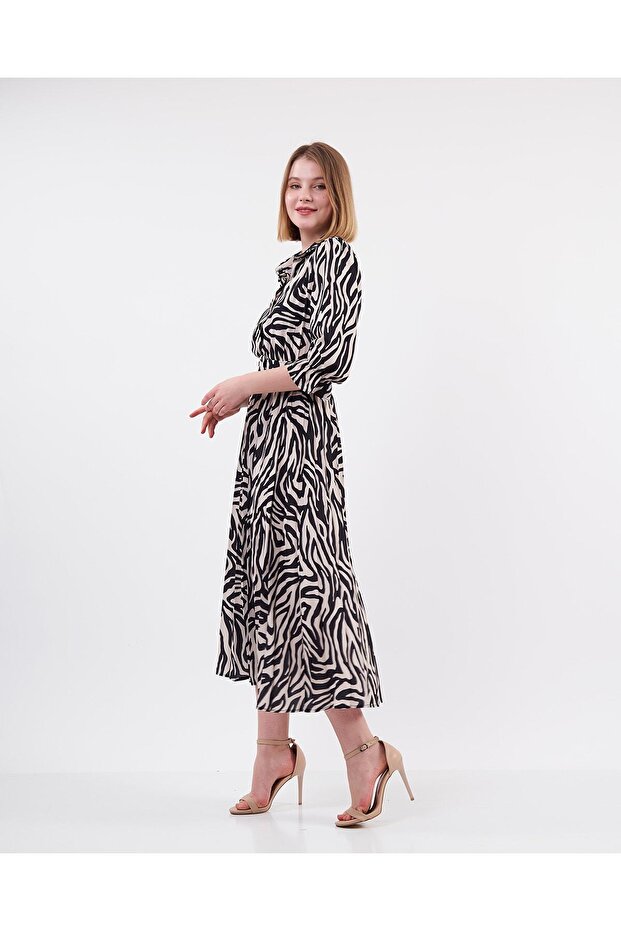 Desenli Piliseli Elbise - 5