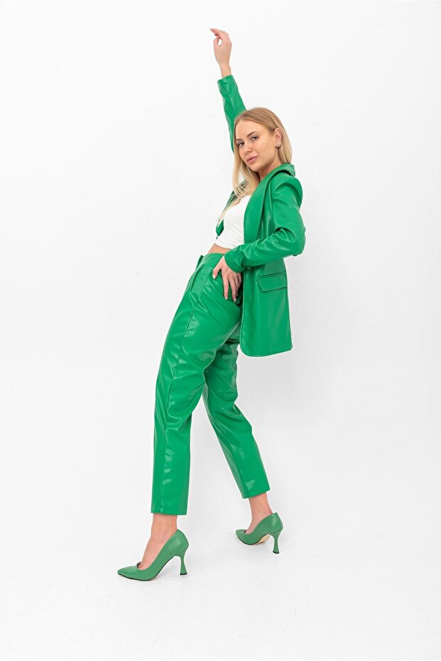 Leather Blazer Buttoned Jacket - 7