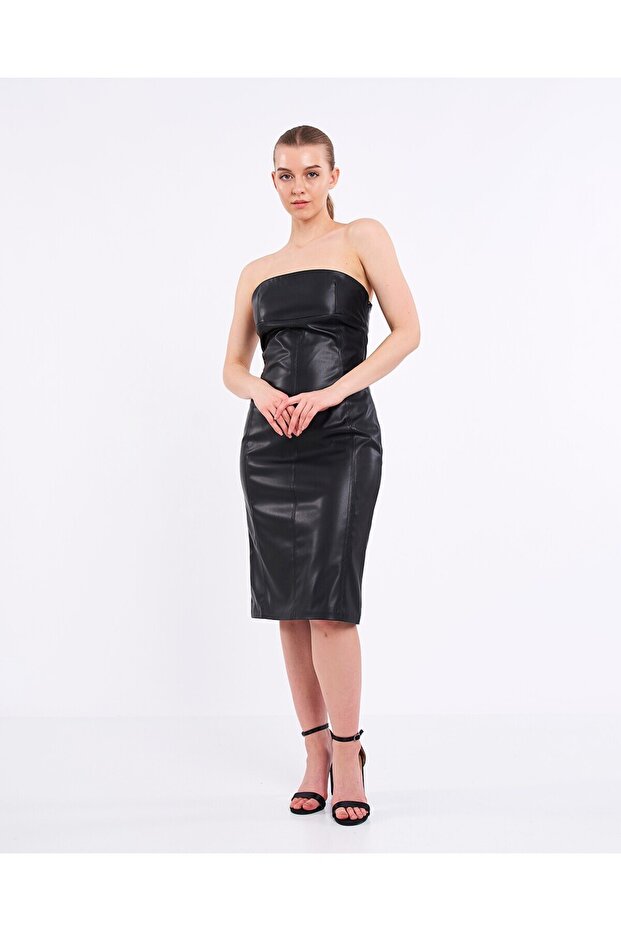 Deri Straples Elbise - 2