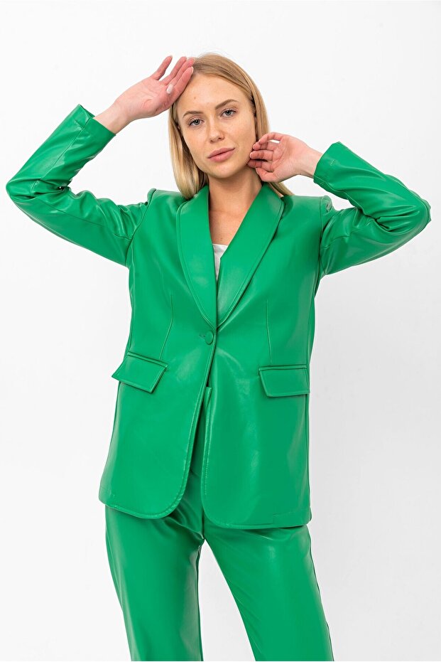 Leather Blazer Buttoned Jacket - 4