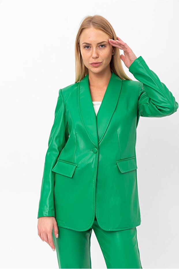 Leather Blazer Buttoned Jacket - 1