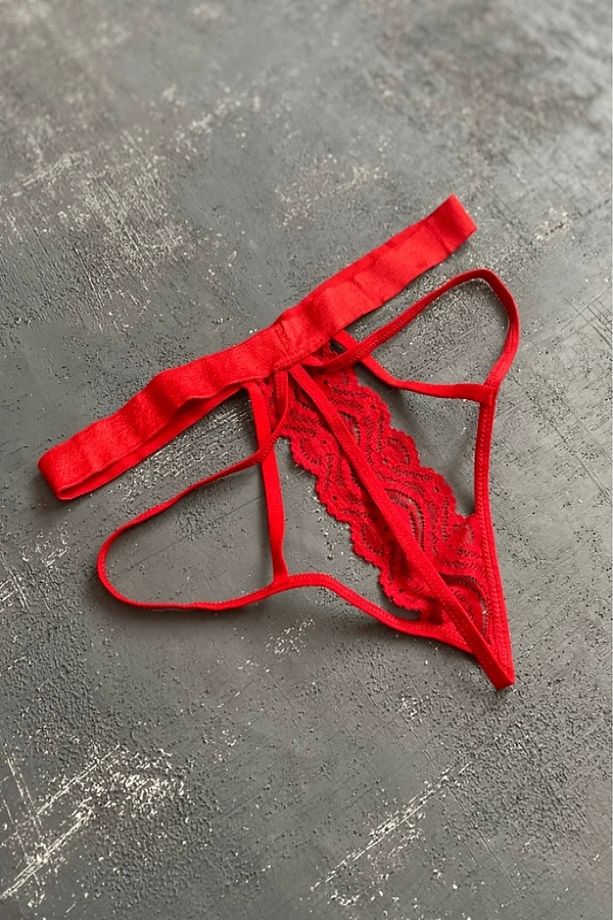 Dantelli Taş Işlemeli Lastik Detaylı String - 4