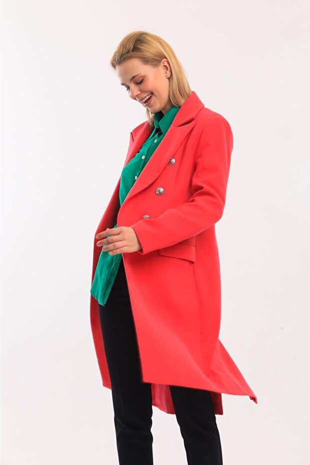 Düğmeli Kaşe Kaban - 5