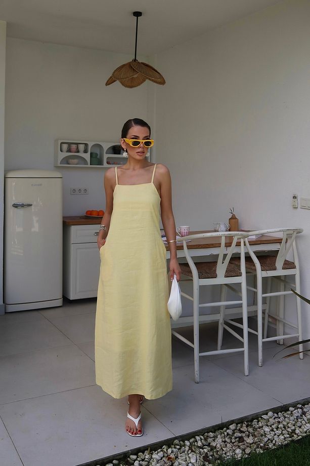Palma Summer Casey Askılı Elbise Sarı - 5